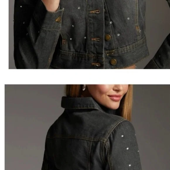 Bebe Black Jean Jacket with Stud Accents - Picture 3 of 10